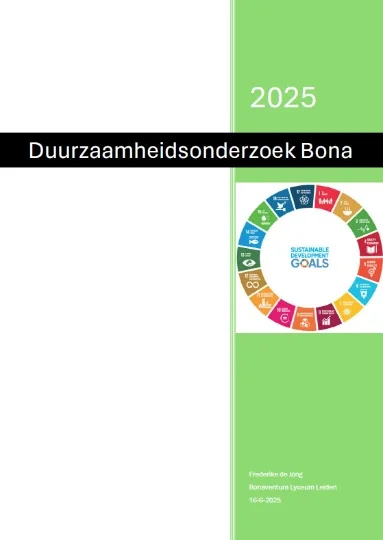 Omslag Duurzaamheidsonderzoek Bona Omslag van het rapport Duurzaamheidsonderzoek Bona van Frederike de Jong